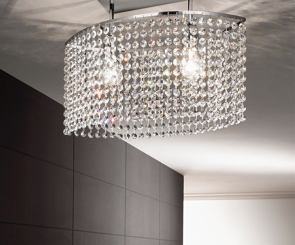 Plafoniera da soffitto ovale in cristallo strass trasparenti con ... Plafoniere moderne da soffitto