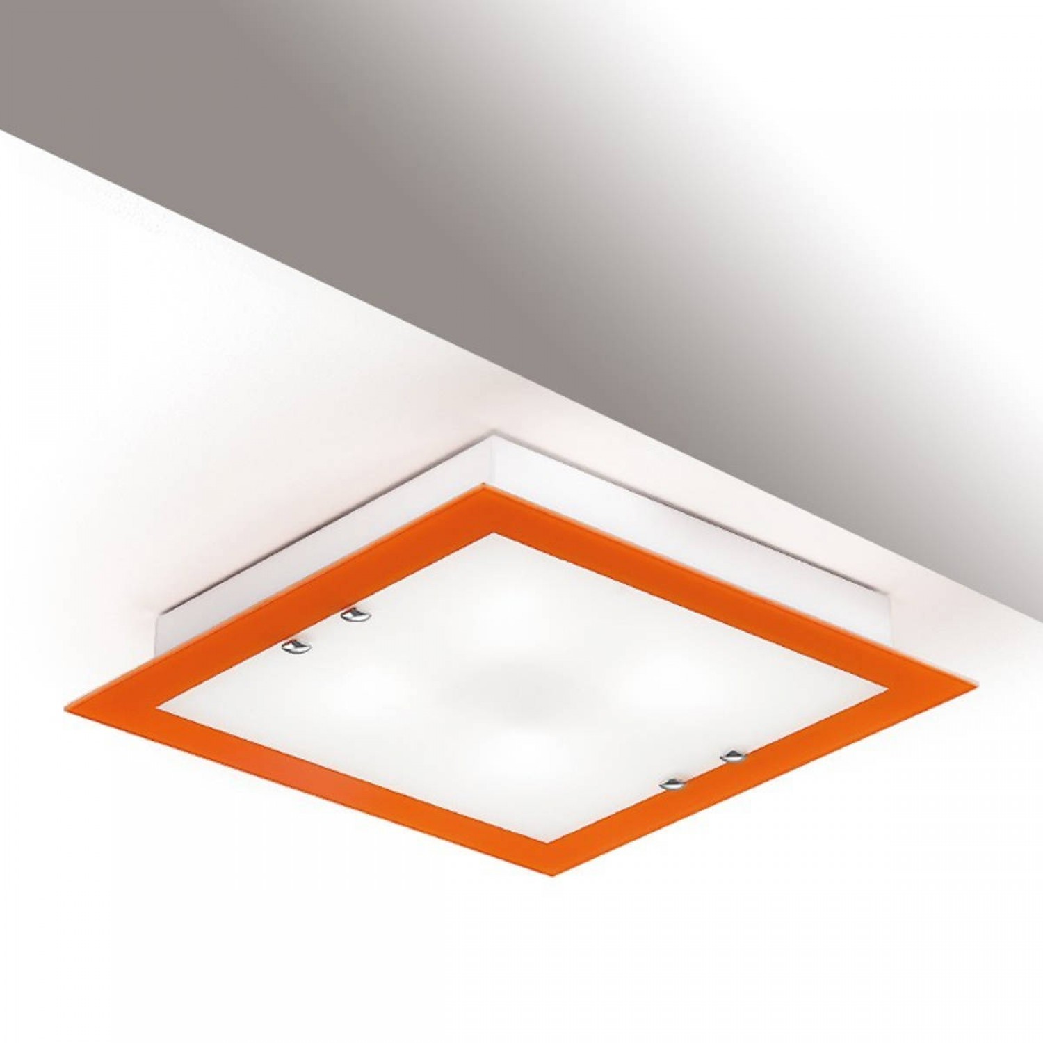 Plafoniera Soffitto Quadrata Piccola In Vetro Con Bordo In Rosso 4 Luci E27 53w Dimensioni 30 X 30 Sp 7 Cm Pierlux Illuminazione