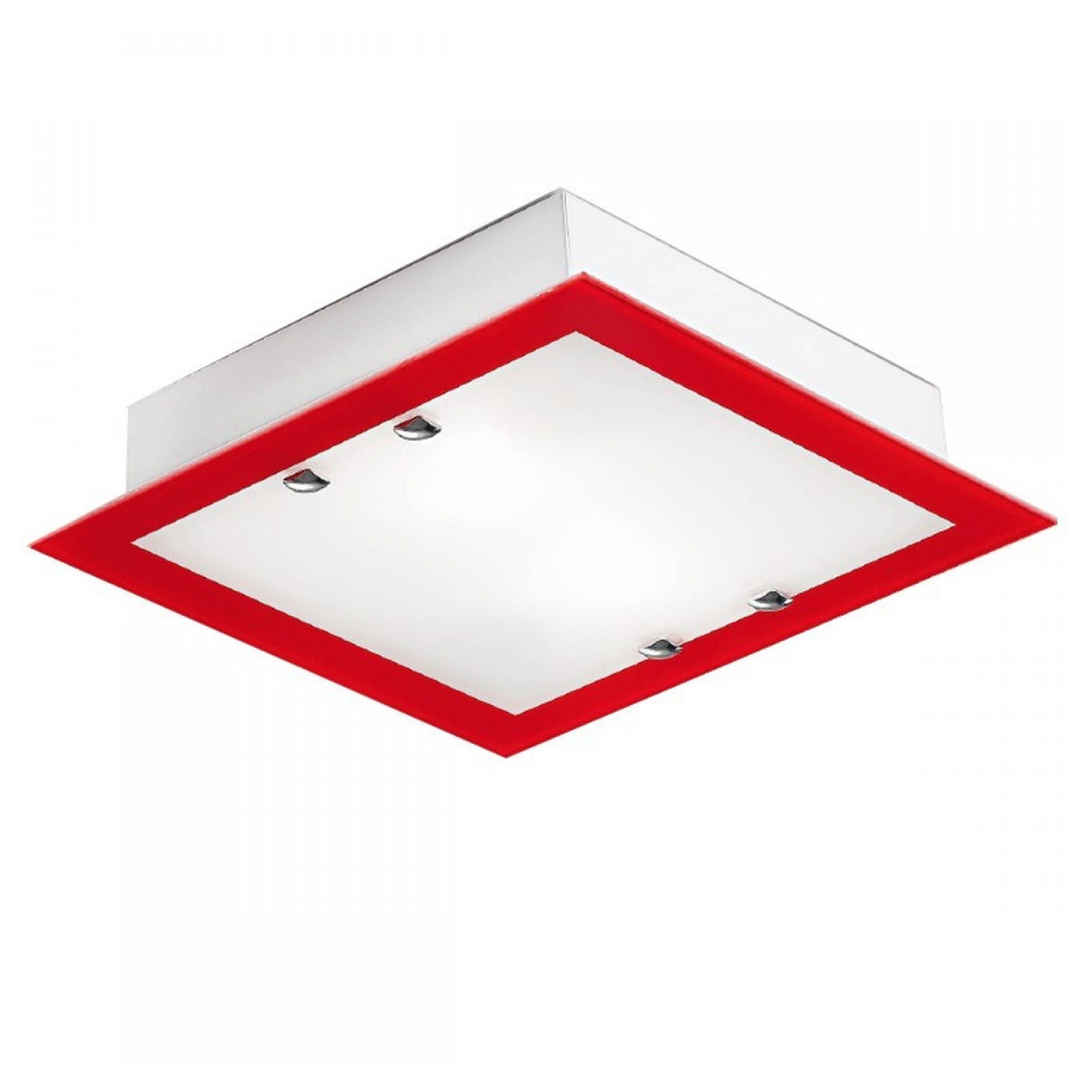 Plafoniera Soffitto Quadrata Piccola In Vetro Con Bordo In Rosso 4 Luci E27 53w Dimensioni 30 X 30 Sp 7 Cm Pierlux Illuminazione