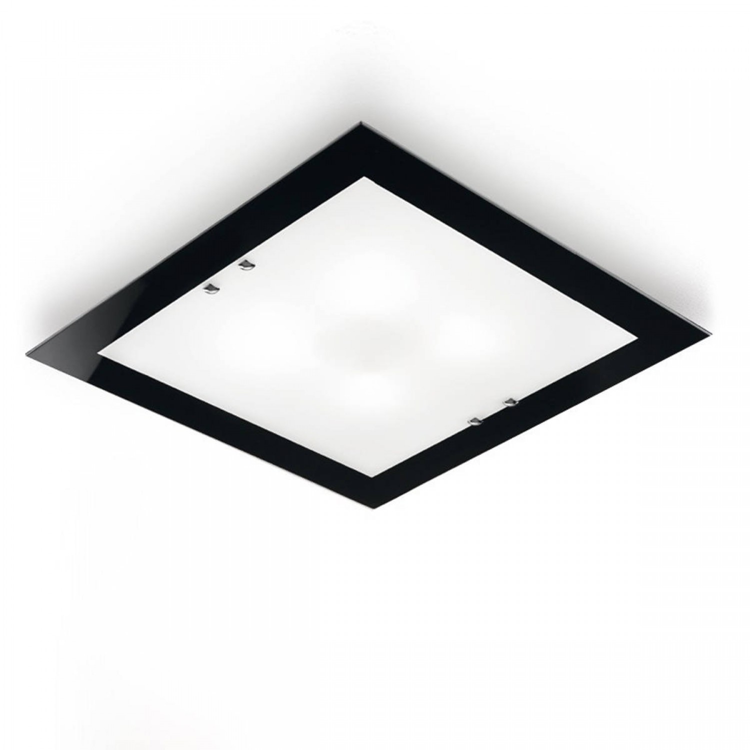 Plafoniera Soffitto Quadrata Piccola In Vetro Con Bordo In Rosso 4 Luci E27 53w Dimensioni 30 X 30 Sp 7 Cm Pierlux Illuminazione