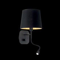 Applique moderna con struttura in metallo verniciato nero opaco, 1 Luce ( E27, 60W ) +1 luce LED ( 1W, 45 lm, colore luce 3000K )