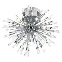 Plafoniera dal design moderno con struttura in metallo cromato con poliedri in strass. 19 luci 1.2W G4.