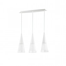 Sospensione al design moderno con struttura in metallo verniciato bianco satinato diffusore in vetro soffiato, 3 Luce (40W, E14). 