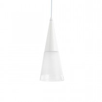 Sospensione al design moderno con struttura in metallo verniciato bianco satinato diffusore in vetro soffiato,1 Luce (40W, E14). 