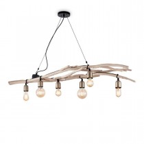 Sospensione dal design vintage con montatura in metallo, elementi decorativi in legno. 6 luci (E27, 60W).