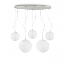 Sospensione moderna con montatura in metallo cromato e diffusore in vetro, 5 Luce ( E27, 60W)