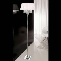 Lampada da terra elegante con struttura in metallo cromo lucido, rivestita da un vetro di murano trasparente soffiato e cristalli strass, 1 Luce (E27)