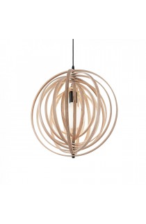 Sospensione dal design moderno con struttura in legno naturale, 1 luce (E27, 60W),   