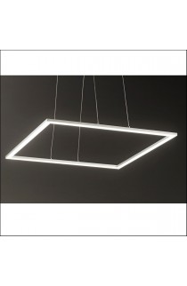 Sospensione LED 80W 9600lm, con montatura in alluminio verniciato bianco gofrato. Tonalità di luce 3000K.