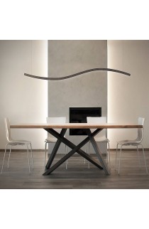 Doppia Sospensione minimale dalla forma ondulata con finitura in bianco ( disponibile anche in altre colorazioni ), luce a led ( 2x60W ) con alimentazione centrale.