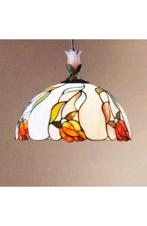 LAMPADARIO A SOSPENSIONE CON CATENA  E FIORE IN VETRO CLASSICO TIFFANY, 3 PUNTI LUCE 100W