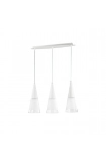 Sospensione al design moderno con struttura in metallo verniciato bianco satinato diffusore in vetro soffiato, 3 Luce (40W, E14). 