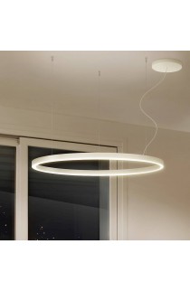 Sospensione minimale con struttura in alluminio, dalla forma circolare a forma di anello con colore bianco con luce a led dimmerabile ( 43W ) bidirezionale integrata