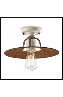 Plafoniera dal design Retrò,con corona ampia colore Ruggine, 1 luce 77W ( E27 ).