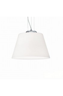 Sospensione moderna con montatura in metallo cromato diffusore in vetro soffiato bianco acidato, 1 Luce ( E27, 100W)