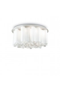 Plafoniera dal design moderno con montatura in metallo verniciato bianco opaco, diffusori in vetro. 15 luci (E27, 60W)