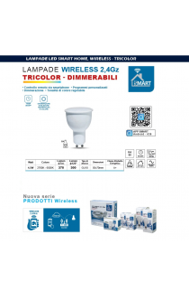 Lampadina SMART LED 4.5W 375lm attacco GU10 Tricolor Dimmerabile, tonalità di luce da 2700K a 6500K.