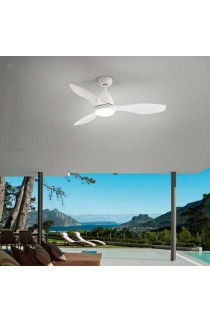 Ventilatore LED 18W 1620lm dimmer da soffitto in metallo verniciato , 3 pale in acrilico. Telecomando a onde radio incluso. 
