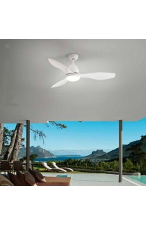 Ventilatore LED 18W 1620lm dimmer da soffitto in metallo verniciato , 3 pale in acrilico. Telecomando a onde radio incluso. 