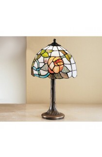 LAMPADA DA TAVOLO CLASSICA IN FUSIONE OTTONE BRUNITO E VETRO TIFFANY, 1 PUNTO LUCE 60W (E27) 