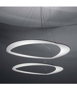 Lampada a sospensione doppia dal design moderno con struttura in alluminio verniciato bianco, luce a Led da 105W