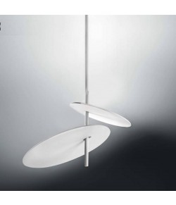 Lampada da sospensione orientabile di colore Bianco design essenziale con disco in alluminio, 2 luci a led Tot. 50W ( 4250Lm )