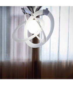 Originale lampada a sospensione con struttura in metallo cromato e vetri colorati, 1 luce 75W ( G9 )
