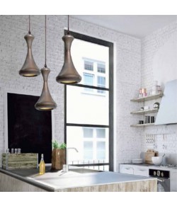 Lampada a pendente a forma di campana, colore ottone brunito, 1 luce attacco E27 52W