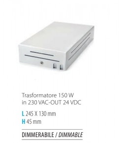 Trasformatore 150W per installazioni binari e tesate,finitura bianca.