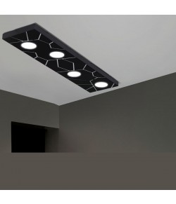Plafoniera dal design moderno, con montatura in alluminio verniciato bianco. 4 luci Gx53 9W.