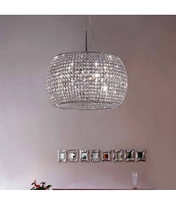 Sospensione con struttura in nichel lucido e diffusore in cristallo, 4 punti luce 48W G9