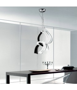 Leucos sospensione Kaos S in vetro di murano, colore bianco nero e trasparente , 3 luci 