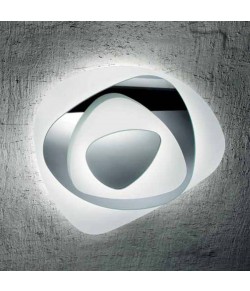 LEUCOS AURELIANO TOSO collezione AIR, plafoniera soffitto/parete con diffusore in vetro trasparente decorato in bianco e a specchio, 1 una circolina a neon (2GX13 T5) da 22 watt.