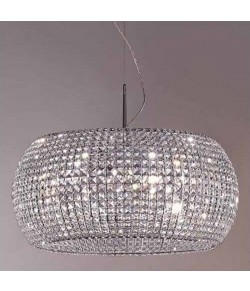 Sospensione con struttura in nichel lucido e diffusore in cristallo, 8 punti luce 48W G9