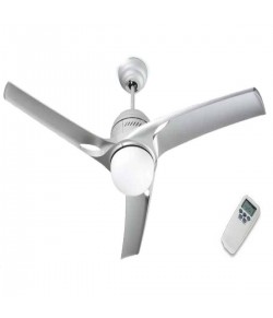 Ventilatore da soffitto in metallo e acrilico finitura argento 3 pale con kit luce in vetro con 1 punti luce 80W R7s 