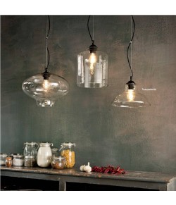 Sospensione dal design classico e montatura in ferro verniciato con finitura trasparente, 1 Luce ( E27 - 60W )