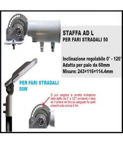 Staffa ad L per fari stradali da 50W, con inclinazione da 0° a 120° , adatta per palo da 6 Cm.