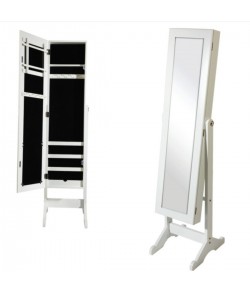 Elegante Specchio portagioie, con piedistallo è sportello a chiusura magnetica, in legno verniciato bianco, .