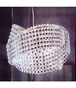 Lampada a Sospensione in Cristallo con corpo in metallo e finitura nichel lucido, 6 Punti Luce Alogeni 48W G9