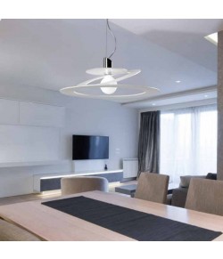 Originale lampada a sospensione  in vetro extrachiaro e struttura in metallo cromato, 1 luce 60W ( E14 )