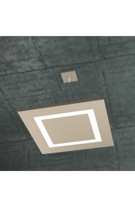 Sospensione dal design moderno dalla forma quadrata, con struttura in metallo verniciato disponibile in diverse finiture di colorazione, 4 Luci a Led (2G11)