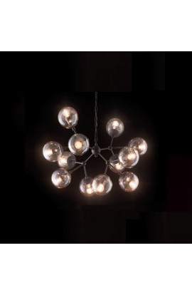 Sospensione dal design moderno con struttura in metallo verniciato nero opaco, con diffusori in vetro. 12 luci (E27, 60W)