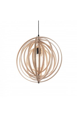 Sospensione dal design moderno con struttura in legno naturale, 1 luce (E27, 60W),   