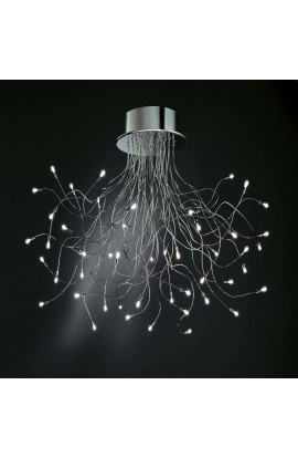 Elegante plafoniera con finitura in cromo lucido, 48 punti luce da 10W alogene