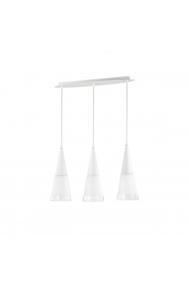 Sospensione al design moderno con struttura in metallo verniciato bianco satinato diffusore in vetro soffiato, 3 Luce (40W, E14). 