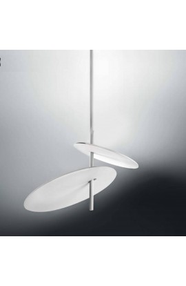 Lampada da sospensione orientabile di colore Bianco design essenziale con disco in alluminio, 2 luci a led Tot. 50W ( 4250Lm )