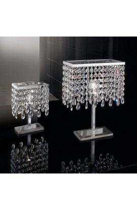 Lampada da tavolo piccola elegante con struttura in metallo cromo lucido ed inox lucido a specchio e  cristalli strass, 1 Luce ( E14 ) 