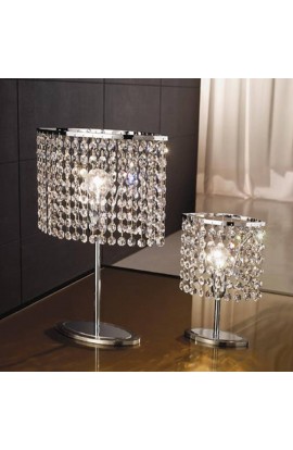 Lampada da tavolo piccola ovale con struttura in metallo cromo lucido ed inox lucido a specchio e cristalli strass, 1 Luce ( E14 )