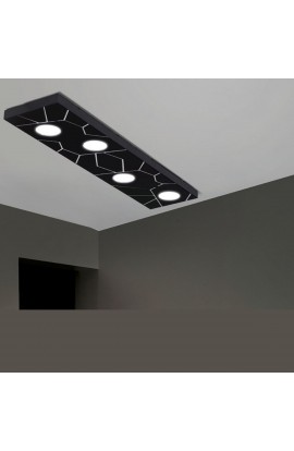 Plafoniera dal design moderno, con montatura in alluminio verniciato bianco. 4 luci Gx53 9W.