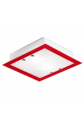 PLAFONIERA SOFFITTO QUADRATA PICCOLA IN VETRO CON BORDO IN ROSSO, 2 LUCI ( E27 ) 